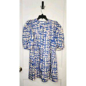 Hunter Bell Jenkins Dress Blue Cobblestone Pattern Size Small Puff Sleeves